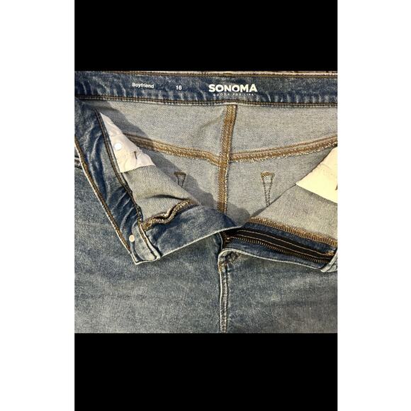 NWOT Sonoma Girlfriend Jeans Women's Size 16 Blue Denim Stretch Patches Ankle - Picture 4 of 5